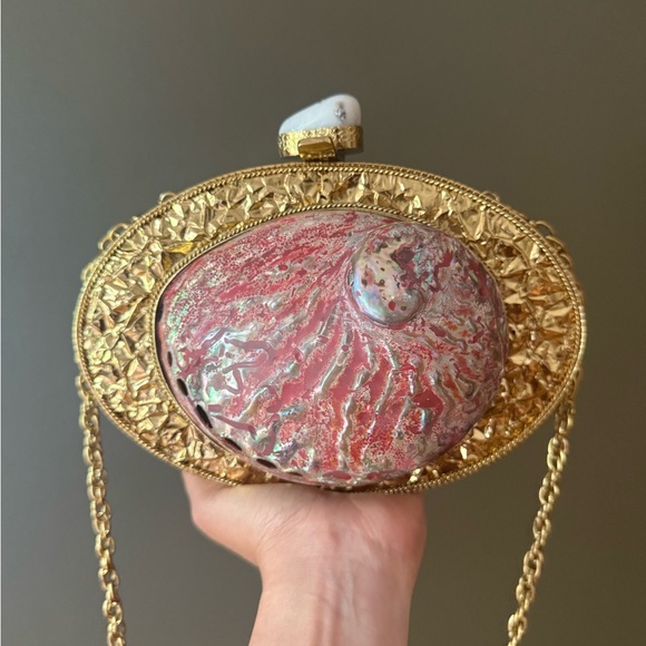 Gold and Pink Shell Clutch